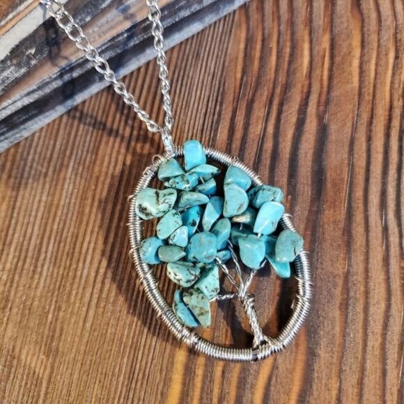 Tree of Life Gemstone Necklace Turquoise - Picture 1 of 3